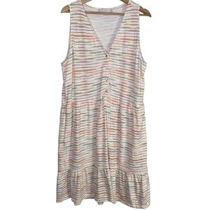 LOFT Multicolor Striped Sleeveless V-Neck Cotton Dress